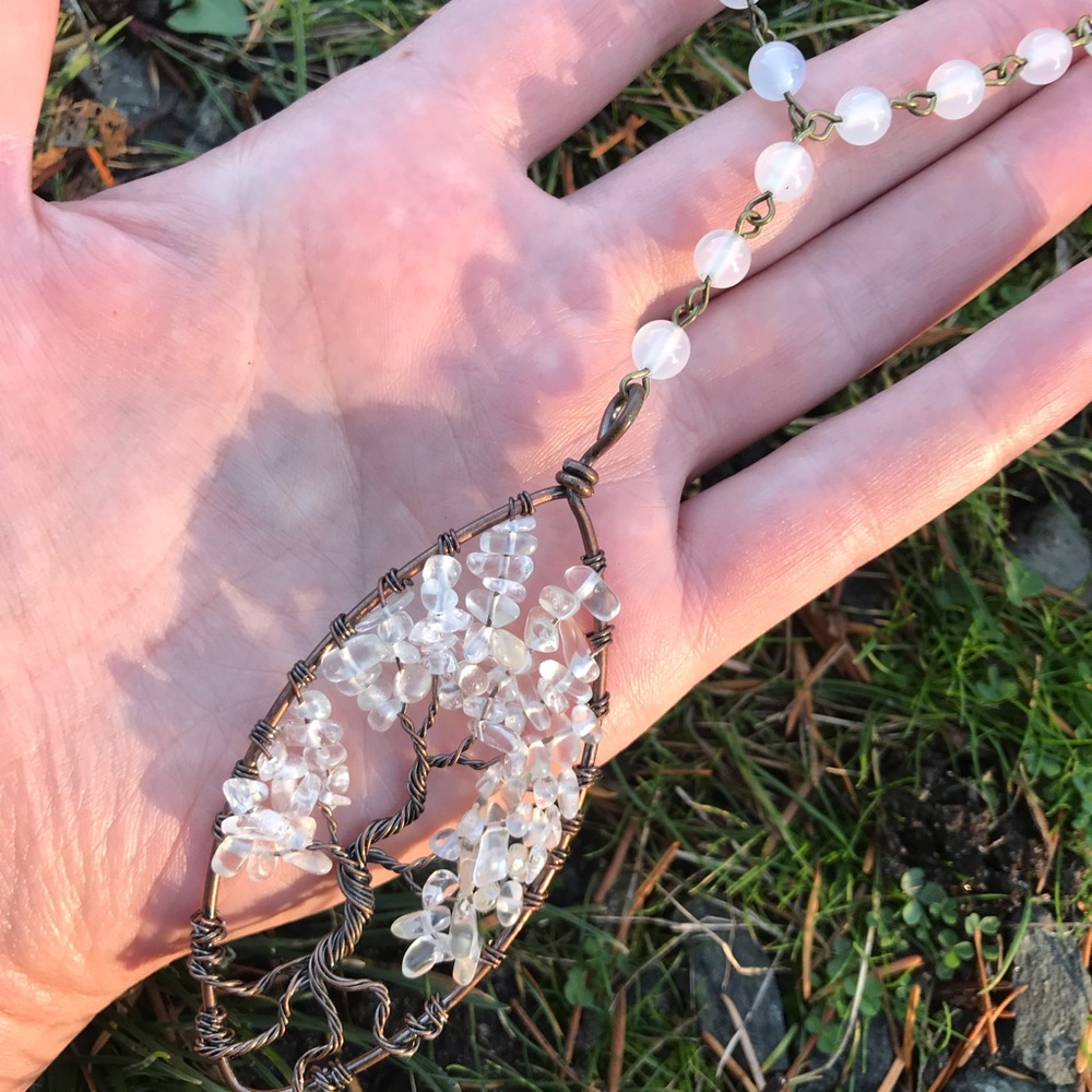 Ooak Clear Quartz Tree Of Life Pendant Necklace
